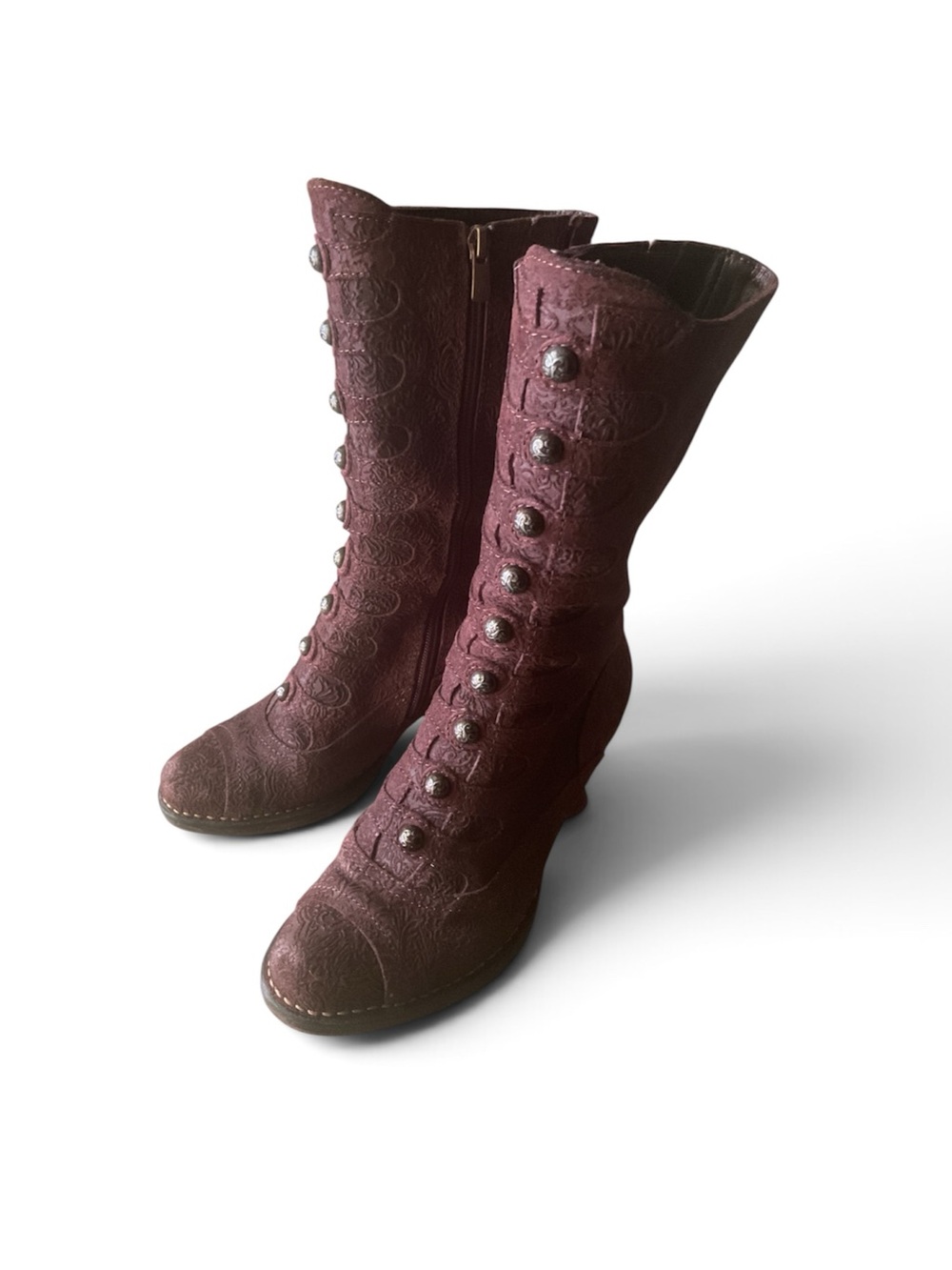 Neosens Rococo 799 leather boots button heel mid calf Sz 6 zip textured